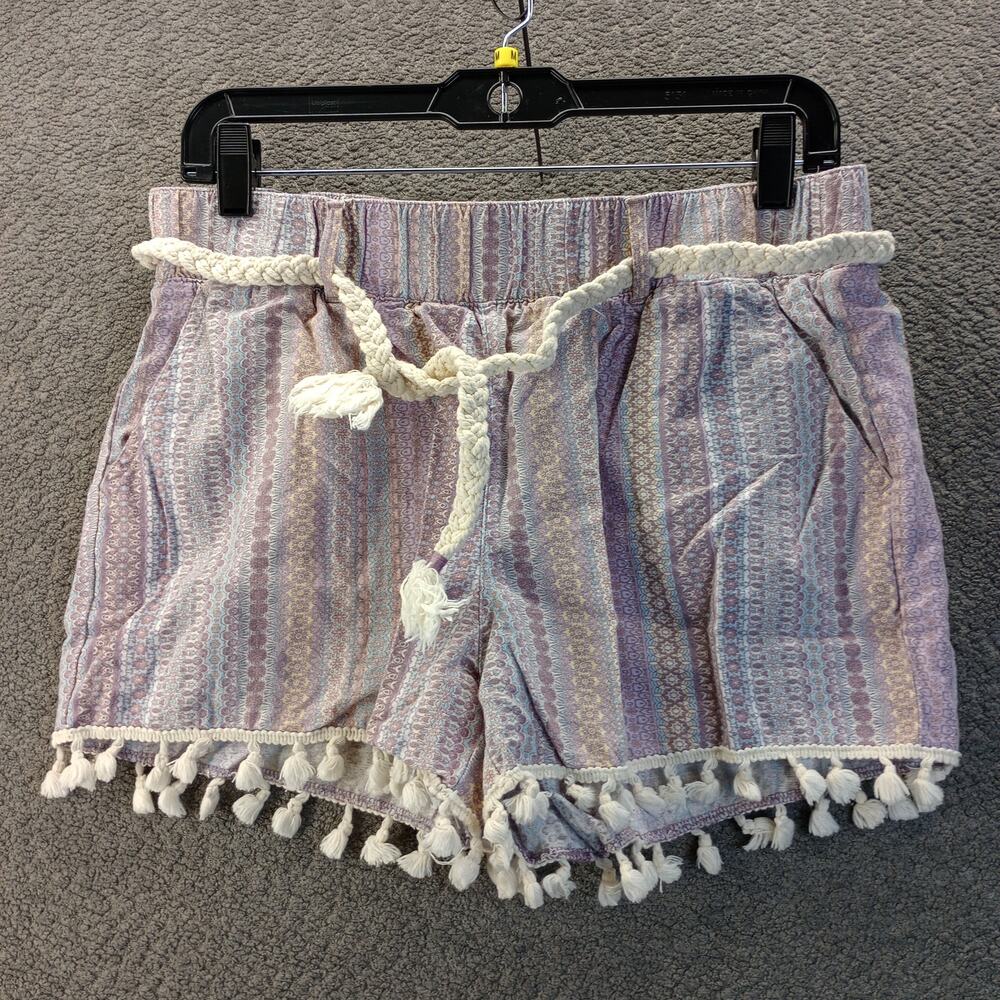 Rewash Boho Tassel Shorts Womens Small Purple Tribal Linen Blend Summer